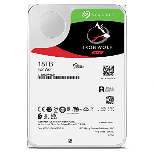 Image of Seagate IronWolf 18TB NAS Internal Hard Drive HDD - CMR 3.5 Inch SATA 6Gb /s 7200 RPM 256MB Cache for RAID Network Attached Storage, Rescue Services - Frustration Free Packaging (ST18000VNZ00)