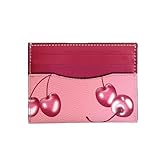Youbus Slim Card Case for Women Leather Credit Card Holder With Cherry Print (Red)