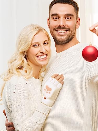 Azonee Winter Fingerless Gloves, 3 Pairs Kawaii Cat Paws Cosplay Faux Fur Plush Cat & Lion Paws, Warm Fleece Lined Knit Gloves With Elastic Cuff