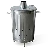 Plexon Metal Burn Bin - Galvanized Trash Can with Lid and Vent Holes - Trash Burning Container Composter Incinerator for Garbage, 20 Gallon (Chimney Lid)