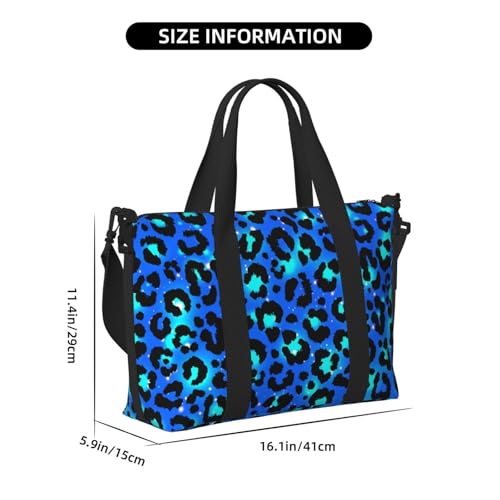 Laptop Tote Bag for Women Work - Light Blue Leopard Print Gym Bag for Women Men, Personal Item Crossbody Travel Bags Carry On, Overnight Weekender Bags for Women Travel2