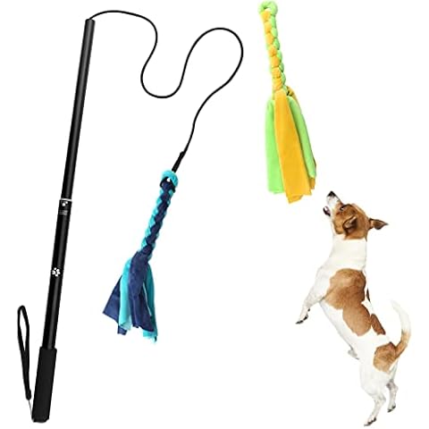 YETEE Dog Toys Flirt Pole for Dogs Extendable Teaser Wand Pet Flirt Stick Outdoor Funny Interactive Toy Chewing Cotton Rope Chasing Tail Teaser and Training Toy for Dogs Cover