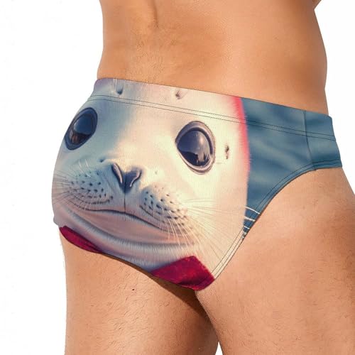 Cute White Seal with Bow Tie Men's Swim Brief Sexy Bikini Swimwear Swimsuit Trunks Bathing Suits3