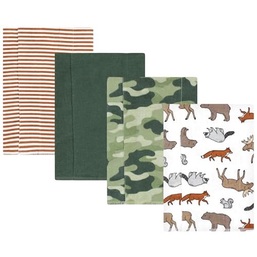 Image of Hudson Baby Unisex Baby Cotton Poly Flannel Burp Cloths, Animal Adventure 4 Pack, One Size