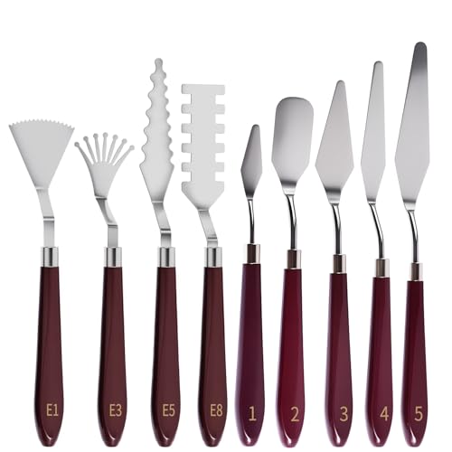 FOCMKEAS 9 Pcs Palette Knife, Art Spatula, Baking Paint Handle