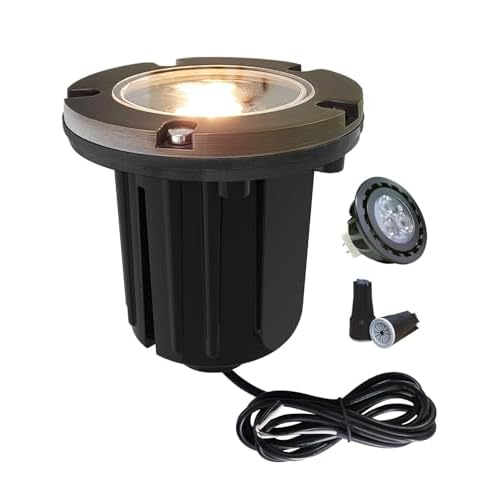 MALORY Low Voltage Landscape Lights, (4.6''H) Brass Top Cover 12V Outdoor In Ground Lights, LED Landscape Well Lighting for Pathway, Driveway, Deck Step and Garden 1 Pack with MR16 Bulb (Fla