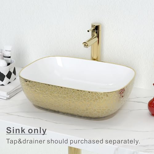 J-Family JFBS100 18.3'' X 13'' Bathroom Vessel Sink Leopard Texture Gold Ceramic Sink Bowl Above Counter Vanity Sink Bathroom Artistic Wash Basin thumb #3