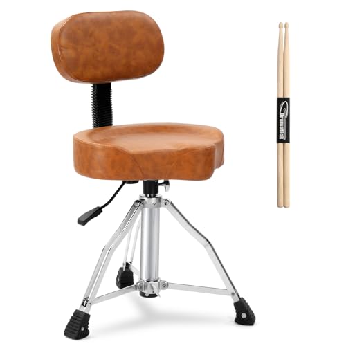LALAHO Drum Stool with Backrest and a Pair of Drumsticks Brown