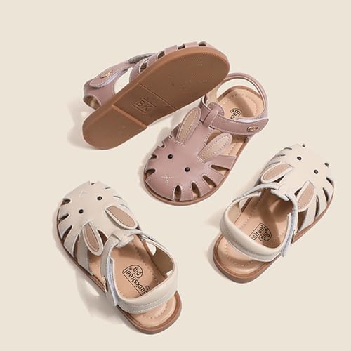 Image of WUIWUIYU Toddlers Little Girls T-Strap Hook&Loop Dress Strawberry Summer Shoes Closed Toe Carrot Sandals