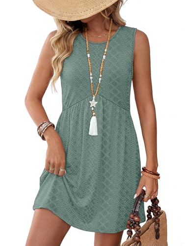 WIHOLL Dresses for Women 2026 Summer Casual Babydoll Crewneck Short Dress Spring Sleeveless Sundress with Pockets