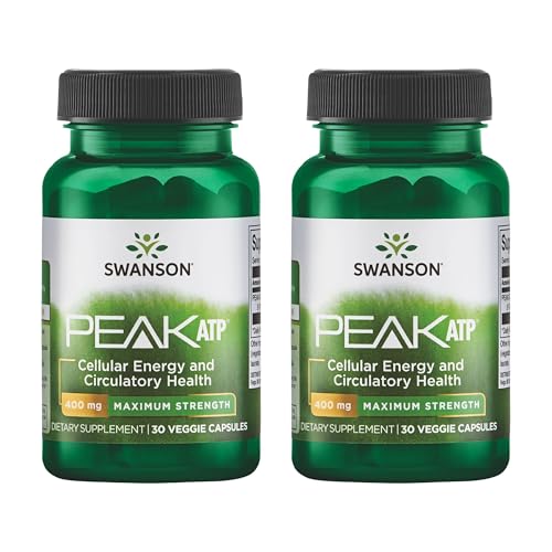 Image of Swanson Maximum Strength Peak ATP Cellular Energy Supplement for Athletes and Active Adults Seeking Performance and Recovery Support - 400 mg (30 Veggie Capsules, 2 Pack)
