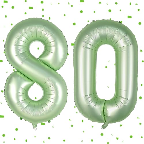 Ballon 80 en vert sauge, Ballon chiffre Oliv, Ballon gonflable 80 de 101 cm en vert sauge, Ballon chiffre 80 en hélium de 80 cm Ballon gonflable 80 pour décoration d'anniversaire femme homme fête Déco