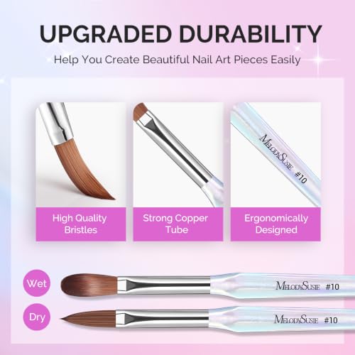 Image of MelodySusie Acrylic Nail Brush Set, Size 8,10,14 Transparent Nail Brushes