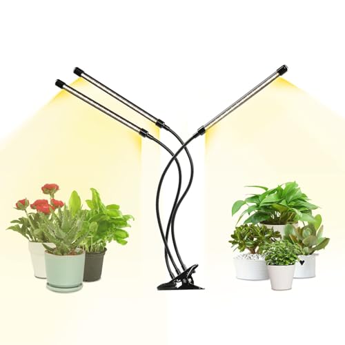 iPower LED Grow Light with Full Spectrum for Indoor Plants, Adjustable Gooseneck, 2/3 Light Modes&5/10 Dimmable Levels, 3 Auto Timing Modes, 3 Tubes, Yellow
