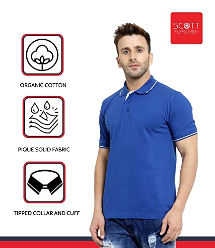 Image of Scott International Men's Organic Cotton Regular Fit Polo T-Shirt (Royal Blue with White, XL)