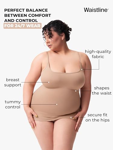 WAISTLINE Women's Compression Tank Top with Adjustable Thin Straps - Shapewear Cami for Tummy Control - Body Shaper Camisole