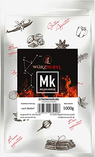 Ácido cítrico fino natural, ácido cítrico natural, bolsa de 1000 g (1,0 kg).