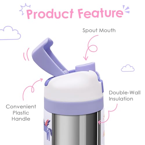Image of Unicorn Kids Insulated Stainless Steel Water Bottle 16 Oz, Travel Tumbler for School, Sports for Girls, Birthday, Back To School