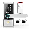 Smart Lock Keyless Entry Door Locks - HEANTLE Fingerprint Bluetooth Electronic Lever Touchscreen Keypad Deadbolt Alternative Digital Handle for Front Door Auto Lock Works with Alexa Google Home Silver