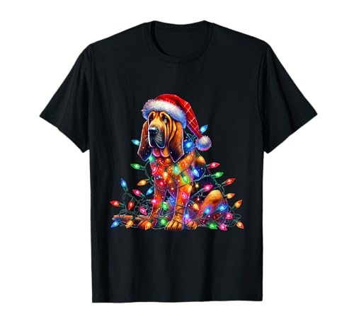 Bloodhound Christmas Lights Santa Hat Dog Lover T-Shirt for Men Women