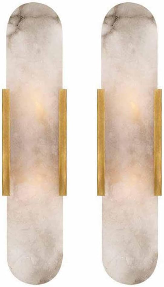 Natural Alabaster Wall Sconces Set of 2 Marble Wall Lamp Bathroom Vanity Light Fixtures Alabaster Sconce Lighting White Stone Wall Mount Lamp for Bedroom Living Room Hallway Stairs Kitchen
