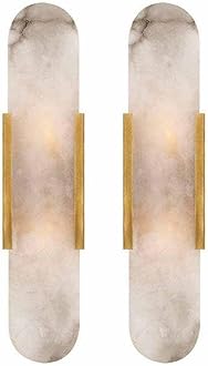 Natural Alabaster Wall Sconces Set of 2 Marble Wall Lamp Bathroom Vanity Light Fixtures Alabaster Sconce Lighting White Stone Wall Mount Lamp for Bedroom Living Room Hallway Stairs Kitchen