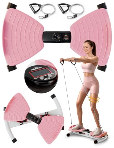 KOVAFLEX Waist Twister Board avec compteur numérique – Machine abdominale de 136,1 kg pour le noyau et la taille fine, équipement de gym portable et silencieux (rose)