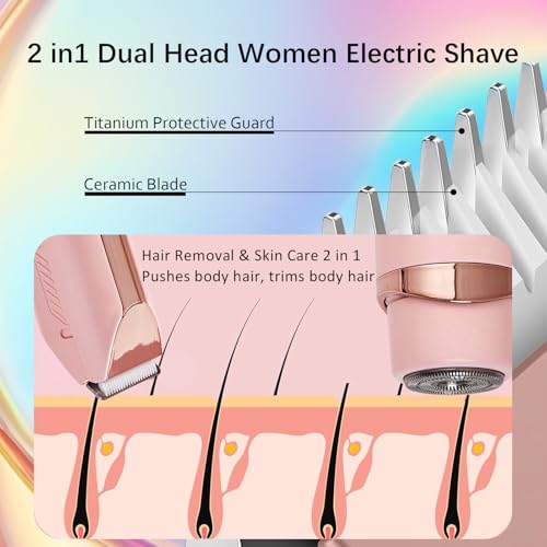 Image of Bikini Trimmer for Women,2-in-1 IPX7 Waterproof Electric Shaver,USB Cordless Painless Electric Razors with LED Display for Legs Bikini Facial Hair Removal, Body Wet&Dry Use Razor Kit for Lady Grooming