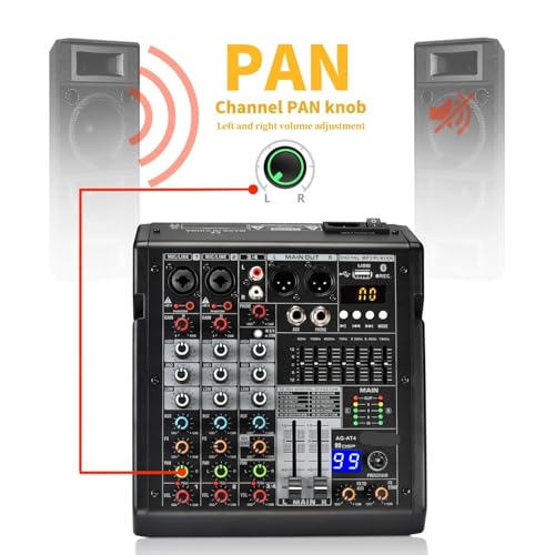 Table de mixage Bluetooth 5.0 avec mélangeur audio 4 canaux et effets 99 DSP