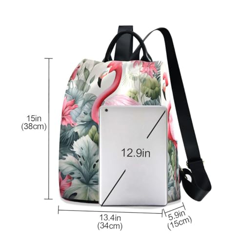 Image of ALAZA Flamingo and Leaves Trips Hiking Camping Rucksack Pack for Women