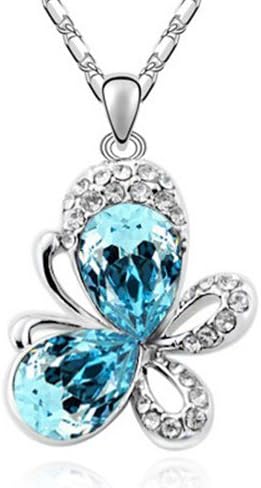 Cute Butterfly Ocean Blue Crystal Pendant Necklace 18"