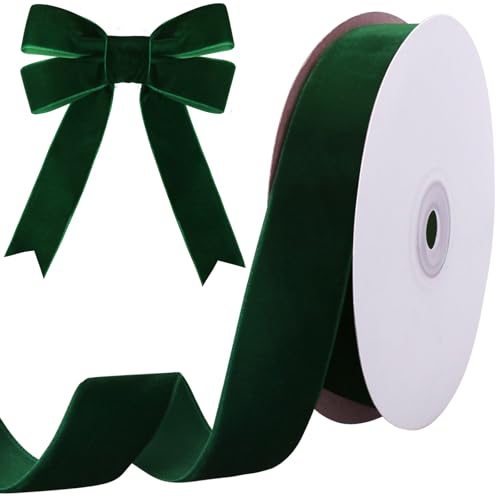Image of Tsorode 10 Yards Black Velvet Ribbon 1 Inch for Christmas Tree,Velvet Christmas Ribbon for Gift Wrapping Crafts Bow Wreath Holiday Decorations (Dark Green, 1 inch-10 Yard)