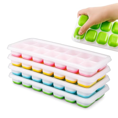 4 Moldes de Gelo Premium com Tampa de Silicone Flexível