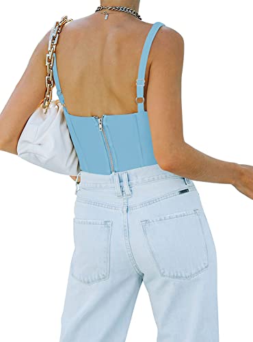 REORIA Women's Square Neck Bustier Corset Crop Top #TOP5
