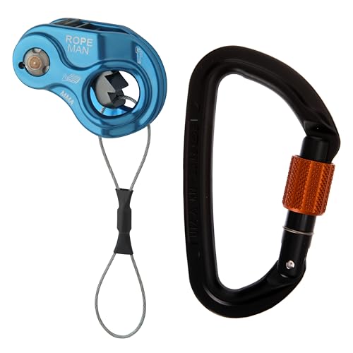 Wild Country Ropeman 1 Ascender + Mosquetón de bloqueo de sesión (negro/mandarina) - Abrazadera de cuerda ligera para escalada, caza, escalada de árboles y aparejos - Azul - Talla única