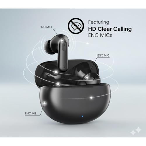 Image of Buds 3 TWS with ENC Bluetooth V5.4 Wireless Headphones, 40Hrs Playtime, Deep Bass, Low Latency, Stereo Calls, Snug-fit TWS Earbuds, Smooth Touch Control & Fast Charging, Black