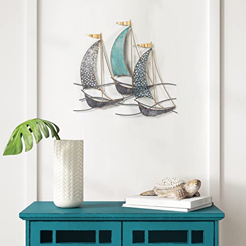 Adeco 3D Metal Sailboat Wall Art, Handmade Antique Finishing Metal Wall Sculptures Nautical Decor Ornaments, Metal Sailing Boat Coastal Decor Home Hotel Living Room Bedroom Dining Room #TOP1