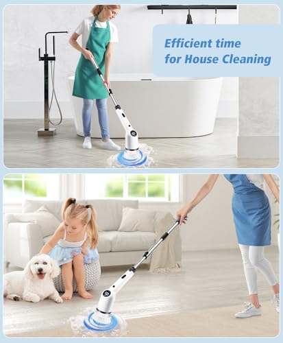 Electric Spin Scrubber,Upgraded 3 Speed Electric Cleaning Brush With 8 Replacement Brush Heads,Adjustable Handle,LED Screen Display,Power Cleaning Brush for Bathroom,Kitchen,Car,Tile,Wall,Floor,Tub - Image 8