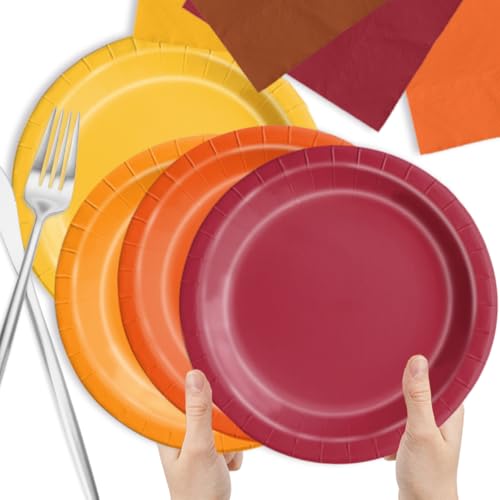Image of CMUSKO 60Pcs Fall Plates and Napkins-Red Orange Yellow Autumn Disposable Tableware for Fall Wedding, Bridal Shower, Thanksgiving