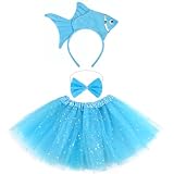 Matiniy 3 Pieces Fish Costume Include Goldfish Headband Bow Tie and Tutu for Dress Up (Blue)