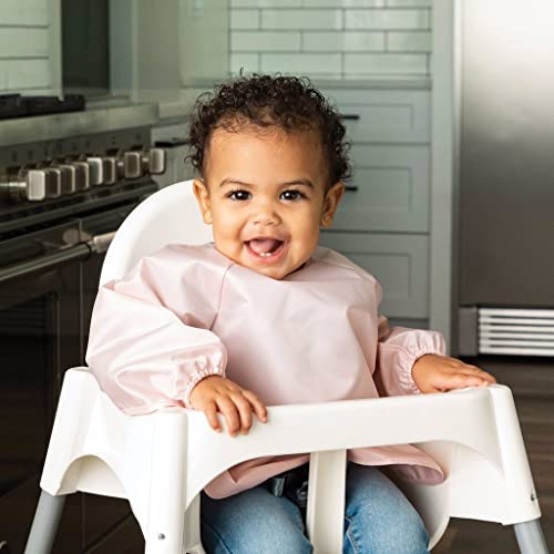 Image of Tiny Twinkle Long Sleeve Bib for Babies & Toddlers | 2-Pack Waterproof Smock Bib for Eating | Machine Washable & Mess-Proof Feeding Essentials | Newborn Shower Gift (Rose Burgundy,6-24M)