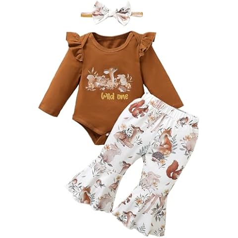 Singcoco Baby Girl One Year Old Birthday Outfit 1st Birthday Clothes First Birthday Wild One Animal Bodysuit (Brown,6-12 Months) Cover