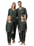 IFFEI Family Pajamas Matching Sets V Neck Mommy and Me 2 Piece Pjs Soft Lounge Set Tops and Bottom with Pockets Women M Green