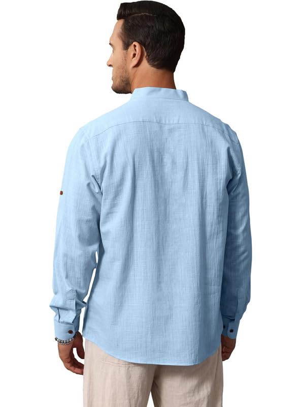 Image of Macsivo Men's Cotton Blend Solid Short Kurta with Regular Lenth Mandarin Collar Short Button Placket Rolled up and Full Sleeves Kurta for Men
