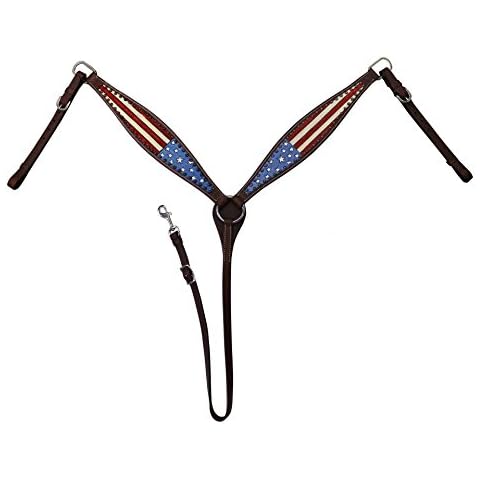 Tahoe Tack Patriotic American Flag Drum Dyed Leather Western Breast Collar(Full Horse Size) Cover