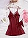 Foxiny Sexy Split Side Floral Lace Trim Full Slip Night Gown Babydoll Lingerie Dress with Thong 2 Piece Women High Slit Cami Nightgown Pajamas Set Nighty Sleep Wear Burgundy Red Large
