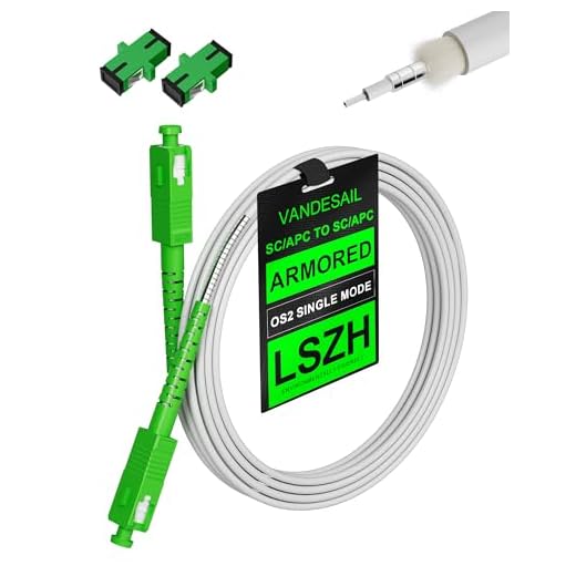 VANDESAIL SC (Angled Physical Contact) Fiber Optic Internet Cable, OS2 Armored SC Fiber Patch Cable Single Mode with 2 Couplers, OS1 Compatible for Data Centers, LSZH White - 20M(65.6FT)