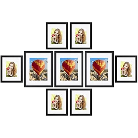 RR ROUND RICH DESIGN Solid Wood Picture Frame Set High Definition Cover for Wall Mounting Photo Frames Including 11x14 Mat 8x10 and 8x10 Mat 5x7 Black Cover