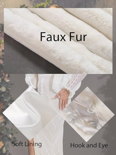Aukmla Women Wedding Faux Fur Shawl White Bridal Fur Stoles Wrap with Rhinestones Brooch for Bride and Bridesmaids4
