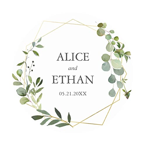 Etiqueta engomada redonda clásica de la boda geométrica verde personalizada adecuado para su uso en caja regalo|baby shower|bolsas para chuches|boda|etiquetas comunion Cover